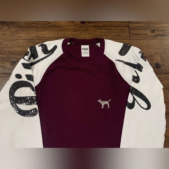 PINK BS BURGANDY BLING TSHIRT/ YOGA LEGGINGS OUTFIT - Picture 6 of 12